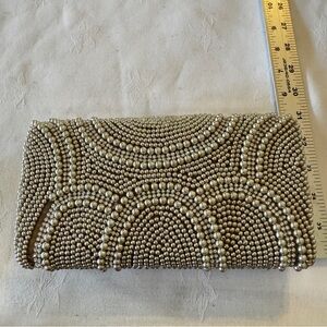 Elegant Beaded Clutch in Silver